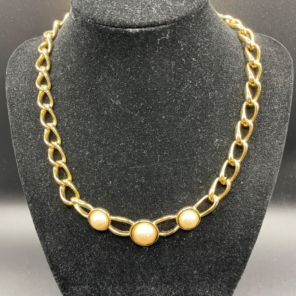 Napier Choker Chain Necklace Signed Vintage Faux Pearl